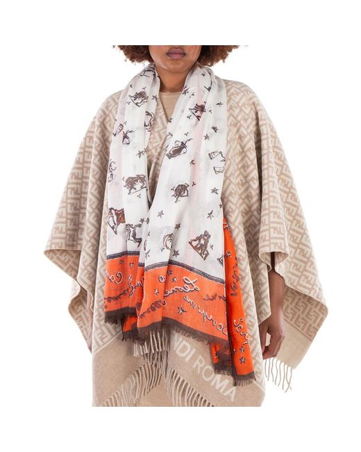 Fendi Multicolor Astrology Motif Print Silk Scarf