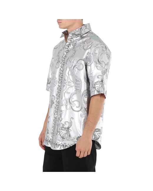 Versace Gray Baroque Silk Shirt, Brand Size 46 (Us for men
