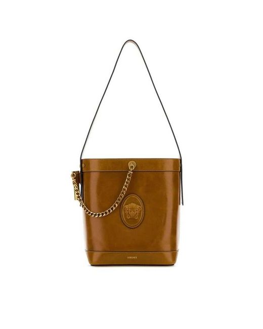 Versace Brown Camel Leather Bucket Bag Natural Borse A Secchiello