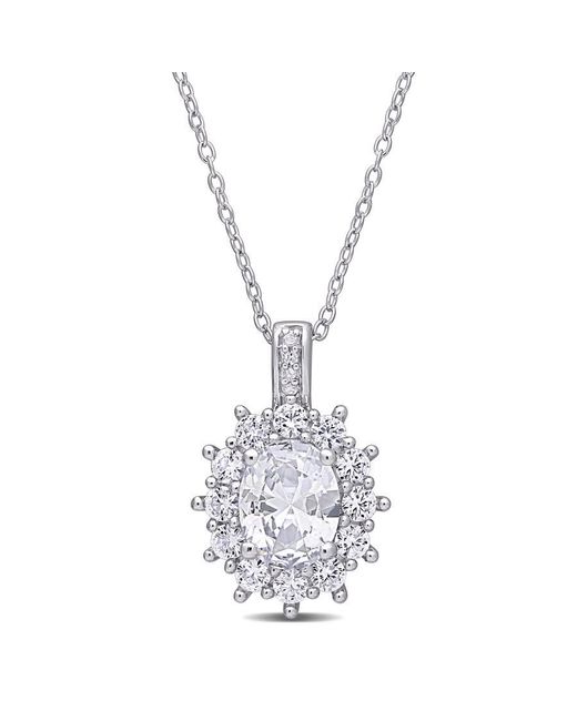 Amour Metallic 4 Ct Tgw Created Sapphire And Diamond Accent Floral Halo Pendant With Chain for men