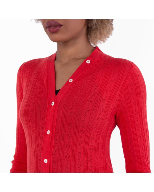 Ferragamo Red Ferragamo Gancini A-Jour Wool Cardigan