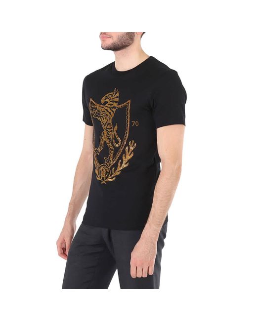 Roberto Cavalli Black Crystal Embellished Crest Slim Fit T-shirt for men