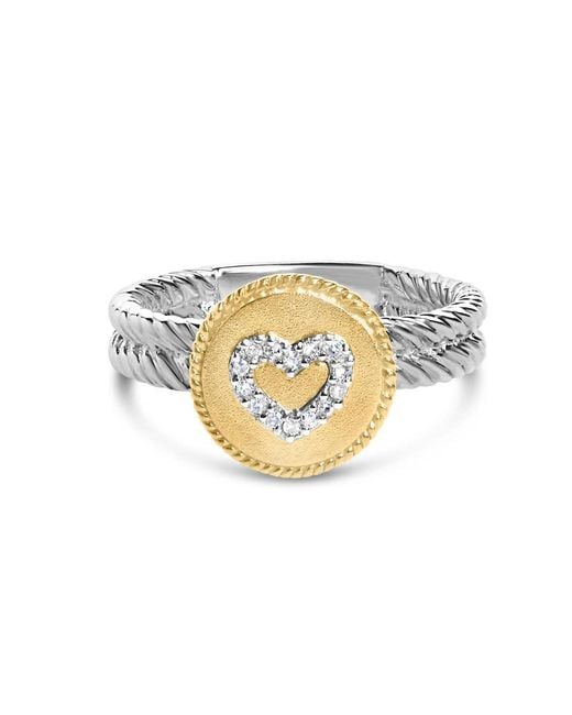 Haus of Brilliance White 18K Plated .925 Sterling Diamond Heart Ring With Satin Finish