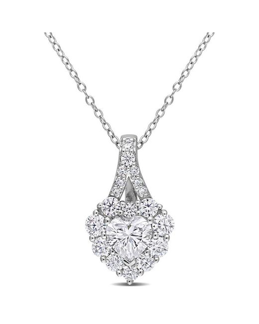 Amour Metallic 2 Ct Dew Created Moissanite Halo Heart Pendant With Chain