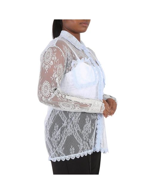 Burberry Blue Ladies Pale Long-Sleeve Lace Shirt, Brand Size 10 (Us