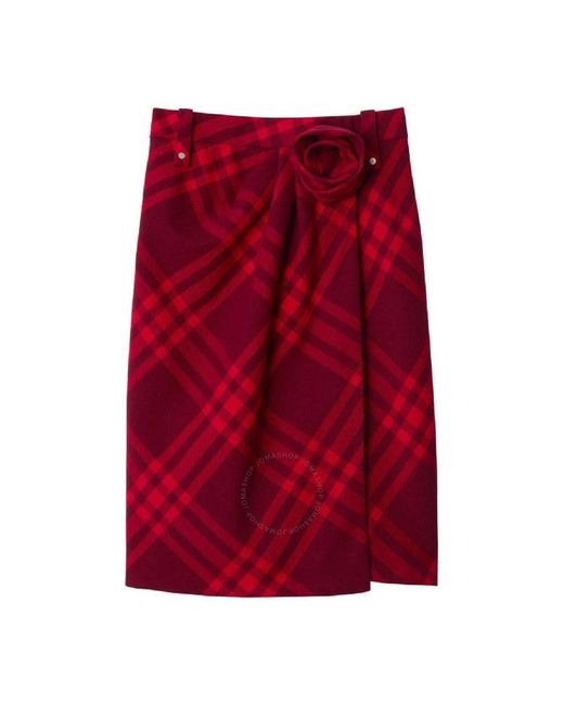 Burberry Red Check Print Wool Skirt, Brand Size 2 Us