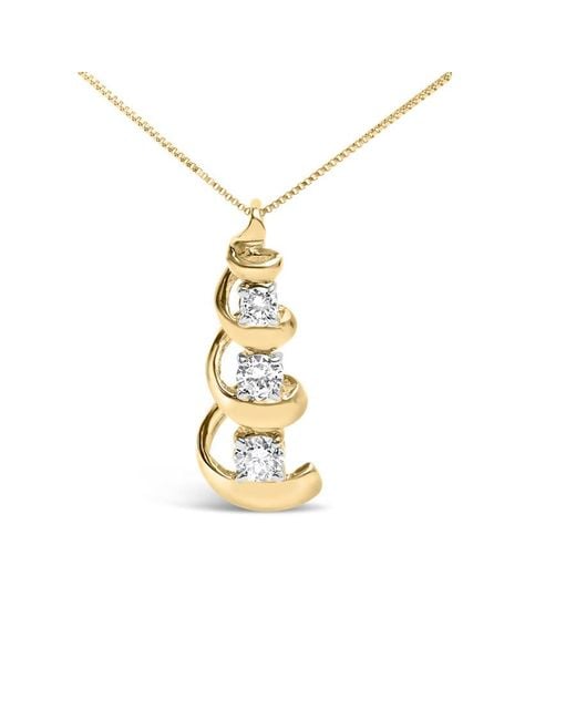 Haus of Brilliance Metallic 10K 1/4 Cttw Diamond 3 Stone Swirl And Drop Pendant Necklace