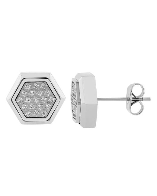 Robert Alton Metallic 1/5Ctw Diamond Stainless Steel Hexagon Stud Earrings for men