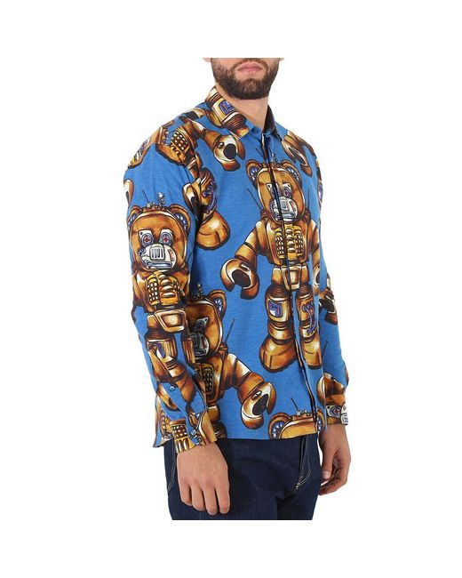 Moschino Blue Fantasy Print Teddy Robot Woven Shirt for men