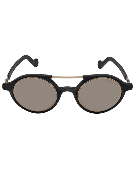 Moncler Brown Silver Mirror Round Sunglasses