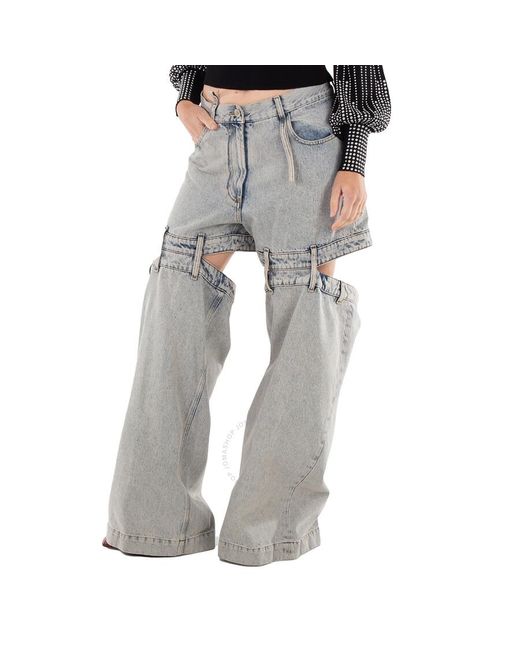 The Attico Gray Grey Denim Ashton Long Pants