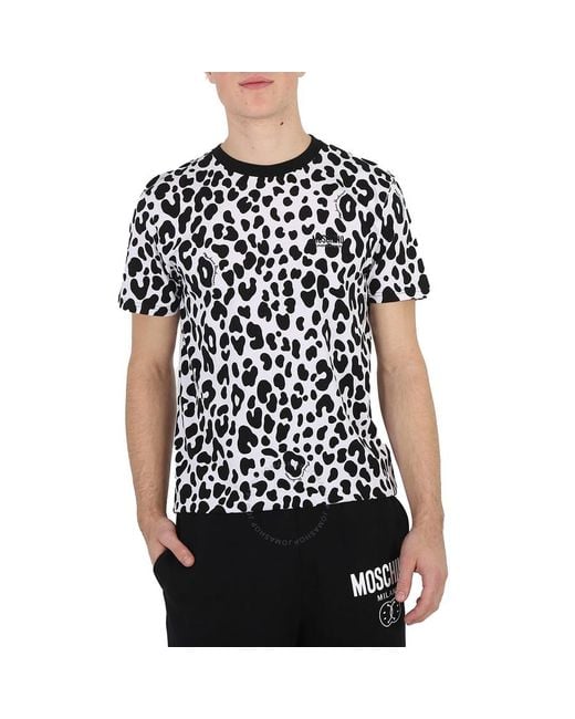 Moschino Black Leopard Print Cotton Logo T-shirt for men