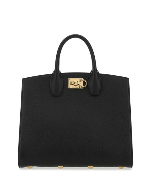 Ferragamo Black Studio Top Handle Box Bag