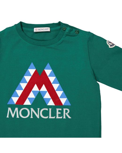 Moncler Green Boys Dark Logo Print Long-sleeve Cotton T-shirt for men