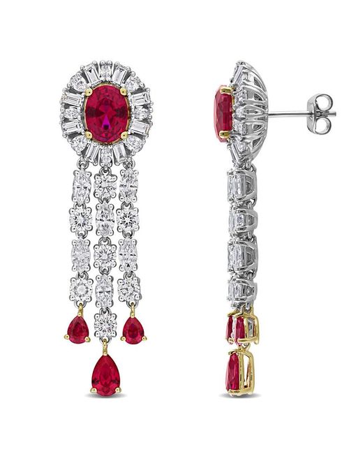 Created Forever Red 5 2/5 Ct Multi-Shape Lab Grown Diamonds Tw And 4 7/8 Ct Tgw Created Ruby #7 Post Earrings 18K for men