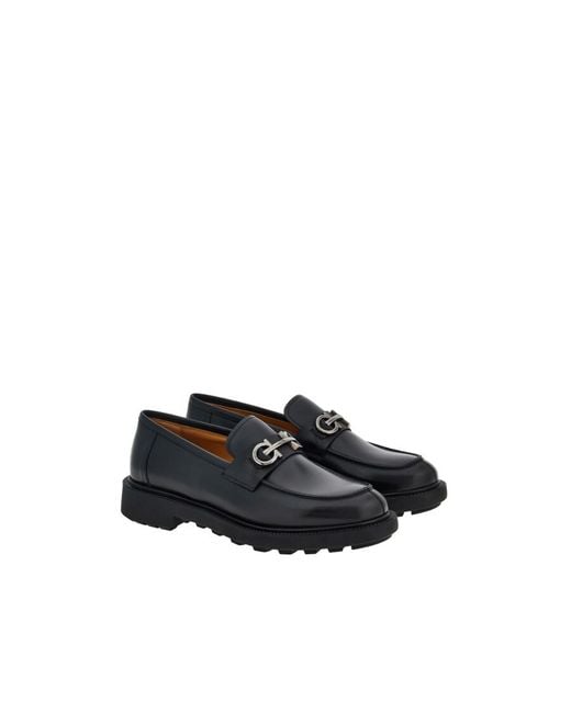 Ferragamo Black Galles Gancini Ornament Leather Moccasin for men
