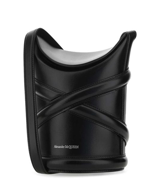 McQueen Black Leather The Curve Bucket Bag for men