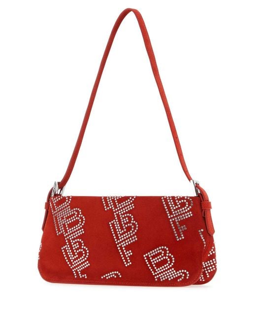 By Far Red Embellished Suede Dulce Shoulder Bag
