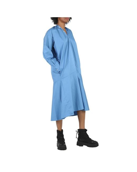 MM6 by Maison Margiela Blue Ladies Prussian Asymmetric Cotton Shirt Dress