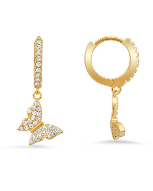 Kylie Harper Metallic 14K Over Over Dangling Butterfly Cz Huggy Hoop Earrings