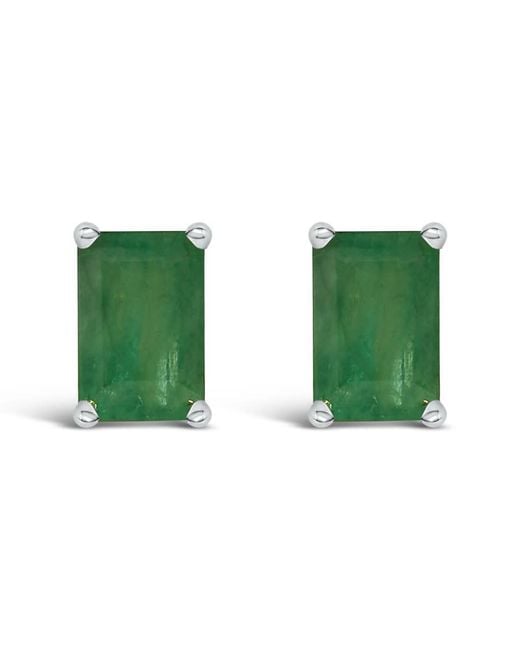 Haus of Brilliance Green 14K 6X4Mm Emerald Shaped Emerald Solitaire Stud Earrings
