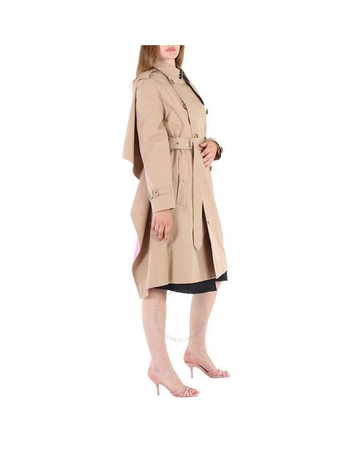 Burberry Natural Soft Fawn Cotton Twill Contrast Cape Detail Double-breasted Trench Coat