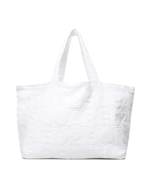 DSquared² White Twin Beach Logo Shopping Bag Tote