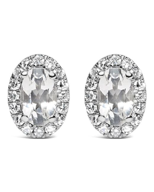 Haus of Brilliance Metallic 10K 5X3 Mm Oval Topaz And Diamond Halo Stud Earrings (I-J Color, I1-I2 Clarity)