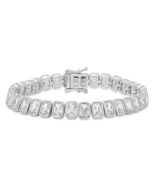 Kylie Harper Metallic Sterling Bezel-Set Emerald-Cut Cz Tennis Bracelet