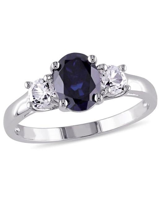 Amour Blue Oval Cut Created And Created Sapphire 3-Stone Ring