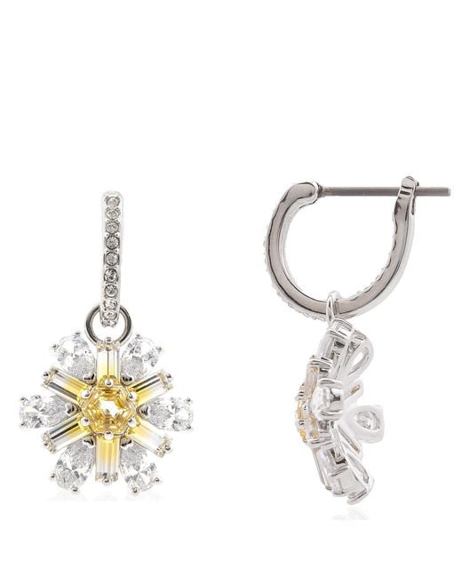 Swarovski Metallic Idyllia E Pierced Earrings Mini Hoop Drop Rhodium Shiny