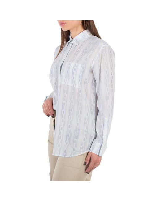 Burberry White Ivanna Chain Print Silk Button-Down Collar Oversized Shirt, Brand Size 6 (Us