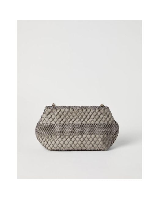 Brunello Cucinelli Gray Netted Clutch Bag