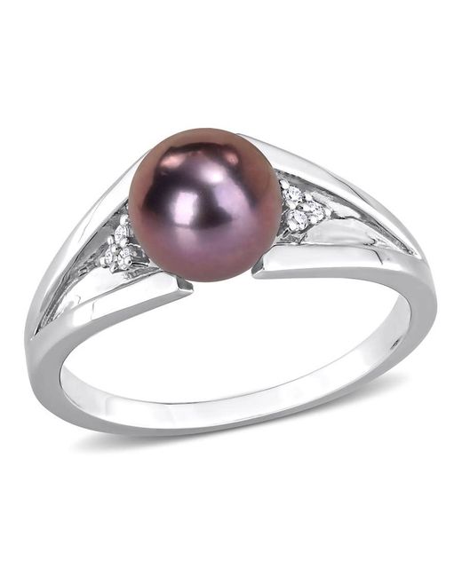 Amour Metallic 7-7.5Mm Freshwater Cultured Pearl And Diamond Accent Split Shank Ring for men