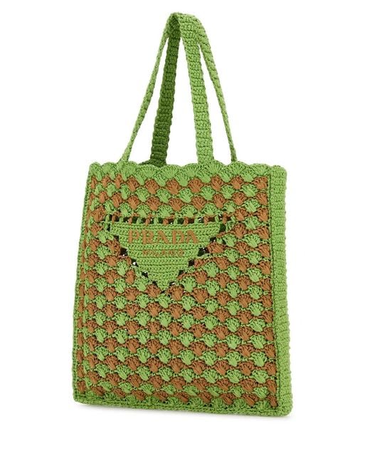 Prada Green Two-Tone Raffia Shopping Bag