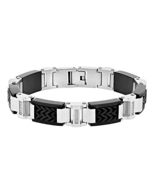 Robert Alton Metallic 1/6Ctw Diamond Stainless Steel With Finish Woven Inlay Link Bracelet for men