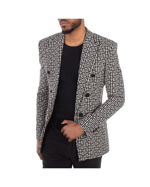 Balmain Gray Oversized Monogrammed Blazer, Brand Size 48 (Us for men