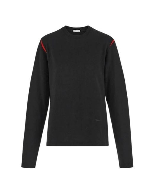 Ferragamo Black Stripe Print Long-Sleeved Cotton T-Shirt