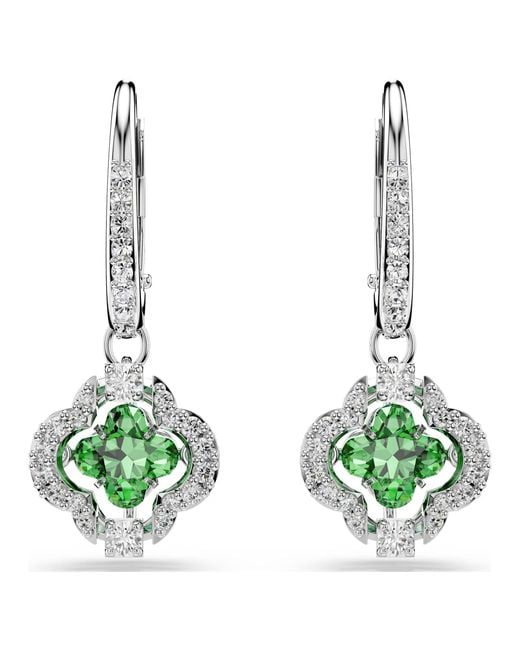 Swarovski Green Una Angelic Drop Earrings, Mixed Cuts, Rhodium Plated