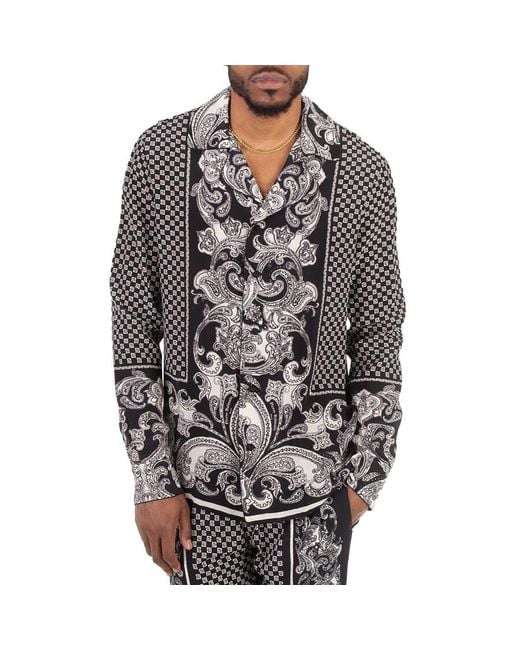 Balmain Gray Monogram-Print Silk Shirt for men