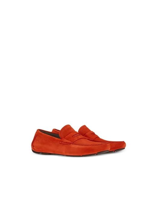 Ferragamo Red Suede Penny Loafers for men