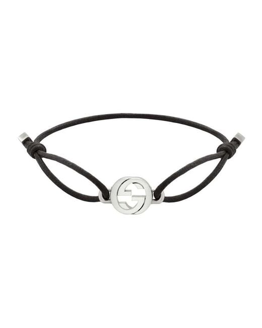 Gucci Brown Interlocking G Sterling And Cord Friendship Bracelet