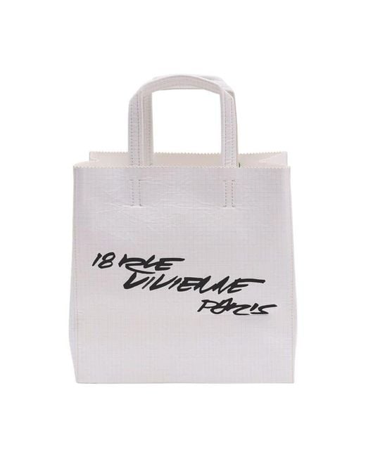 KENZO White Logo-Printed Leather Tote Bag