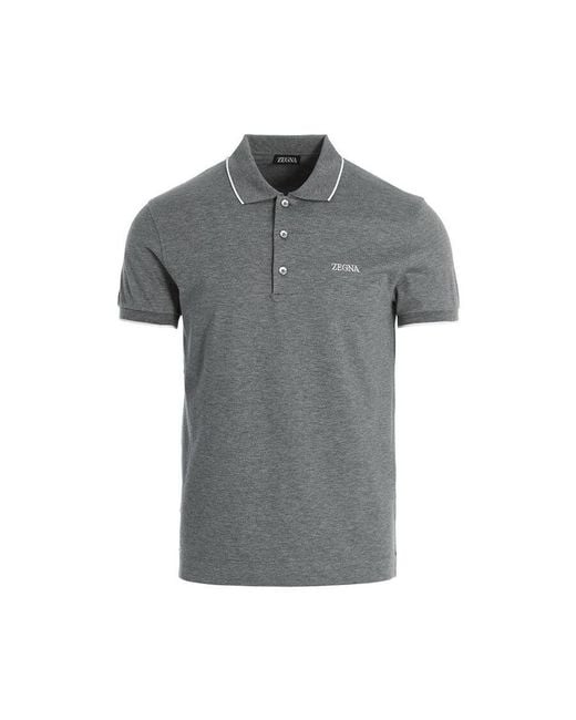 Zegna Gray Ermenegildo Logo Embroidery Polo Shirt, Brand Size 48 (Us for men
