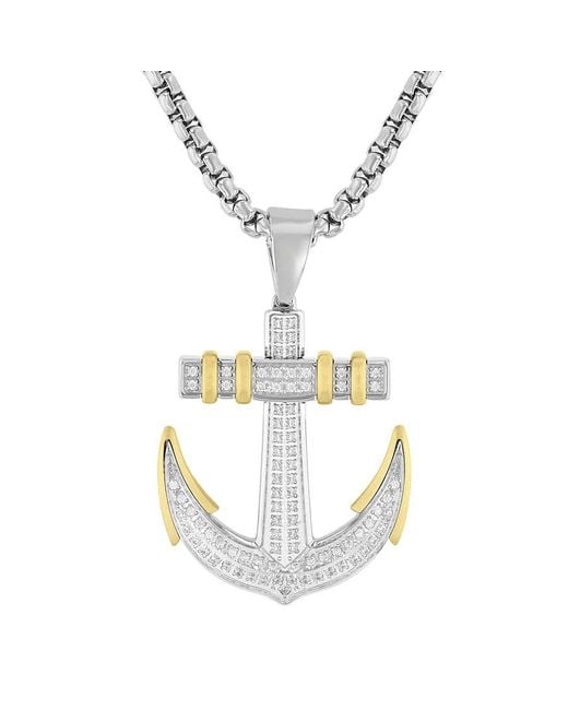 Robert Alton Metallic 3/8Ctw Diamond Stainless Steel Finish Anchor Pendant for men