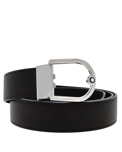 Montblanc Black Horseshoe Buckle Grainy 35Mm Reversible Leather Belt