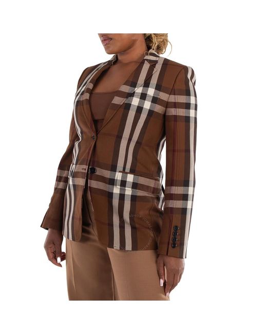 Burberry Brown Dark Birch Brow Giant Check Blazer Jacket, Brand Size 4 (Us