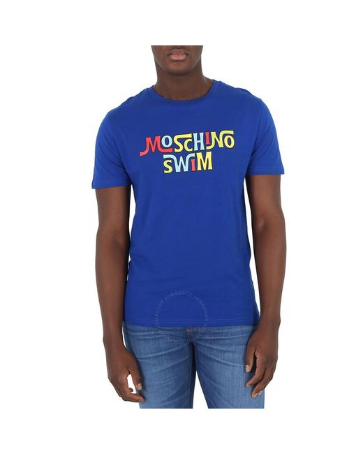 Moschino Blue Swim Cotton Logo T-shirt for men
