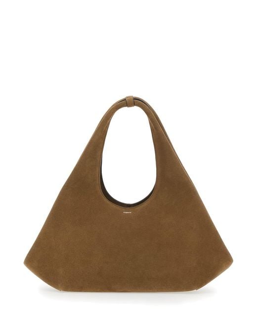 Coperni Brown Shoulder Bag With Top Handle And Logo Lettering On The Front In Suede Woman
