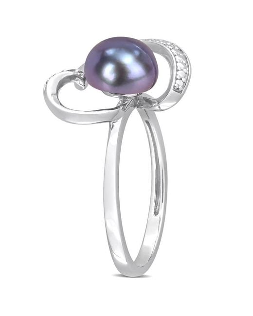 Amour Metallic 8-8.5Mm Freshwater Cultured Pearl And Diamond Accent Heart Ring